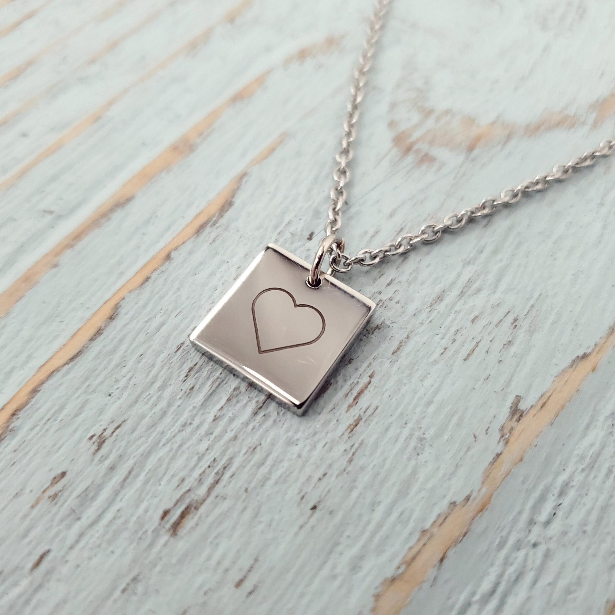Custom Engraved Stainless Steel Square Pendant Necklace - Handwriting Memorial Jewelry Gift for Her