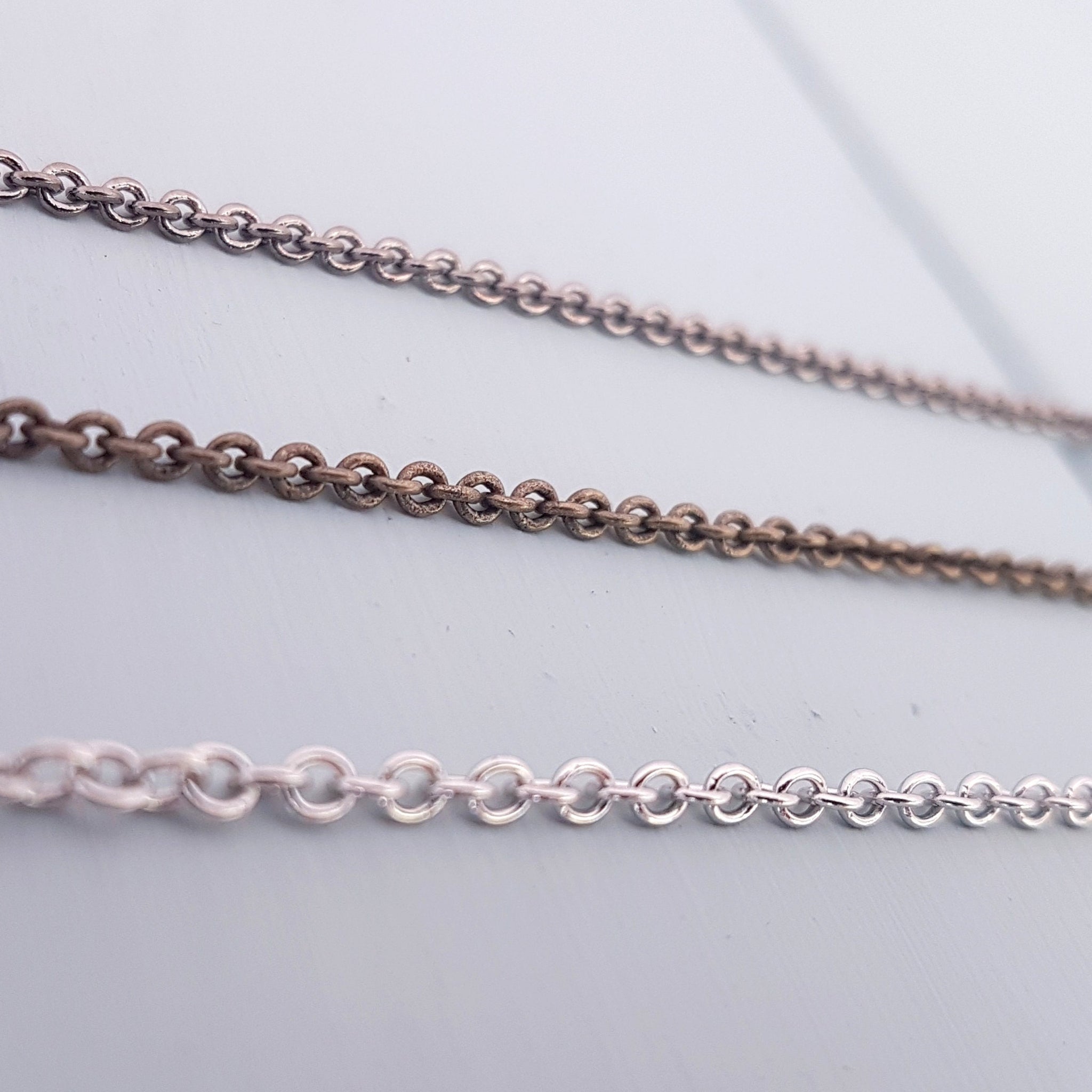 Replacement Chain, Replacement Necklace, Chain Only, 2mm Soldered Link, 16 to 32 Inches, Gunmetal, Antique Bronze, Silver Stainless Steel