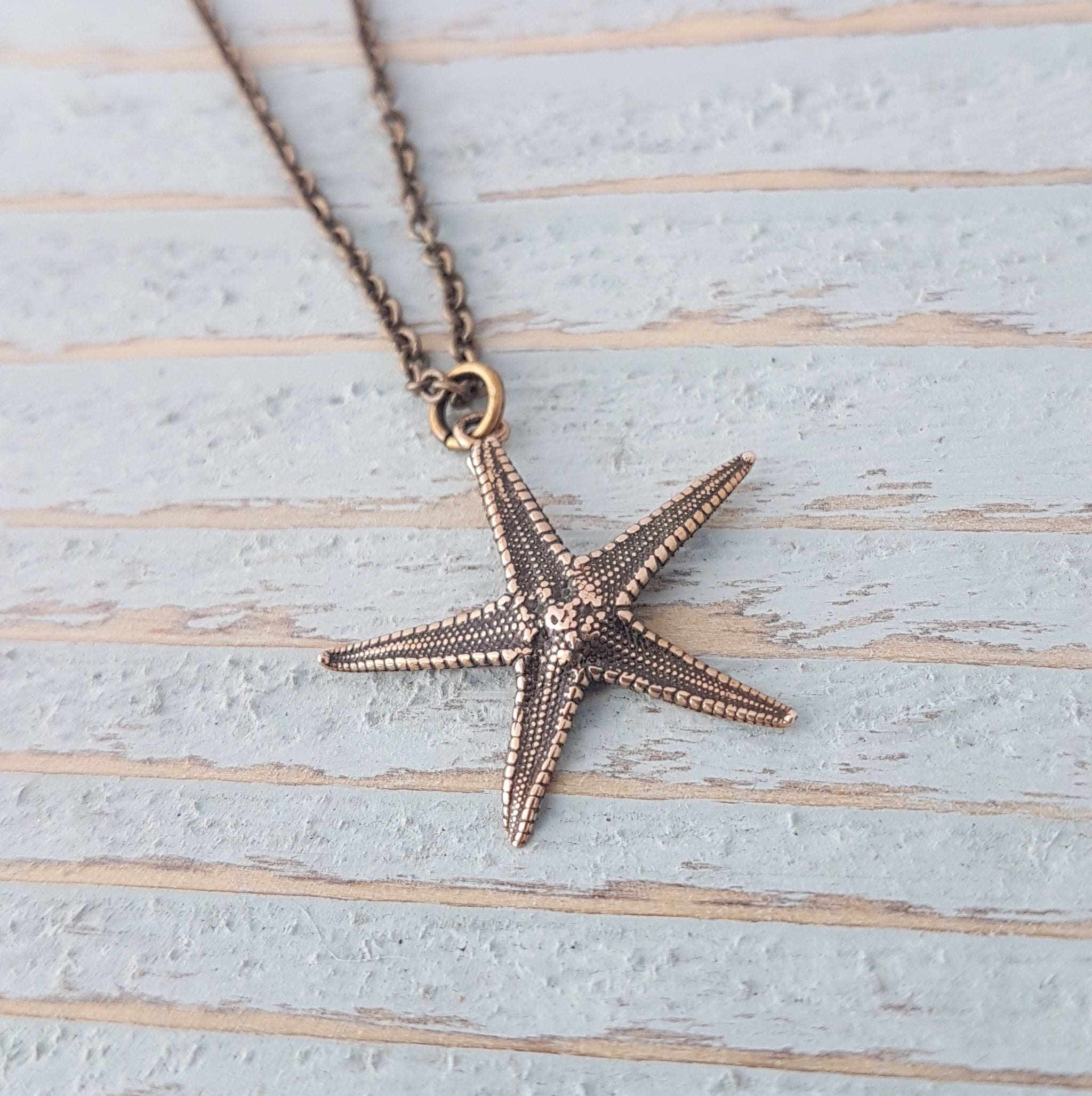 White Gold Textured Starfish Pendant Necklace
