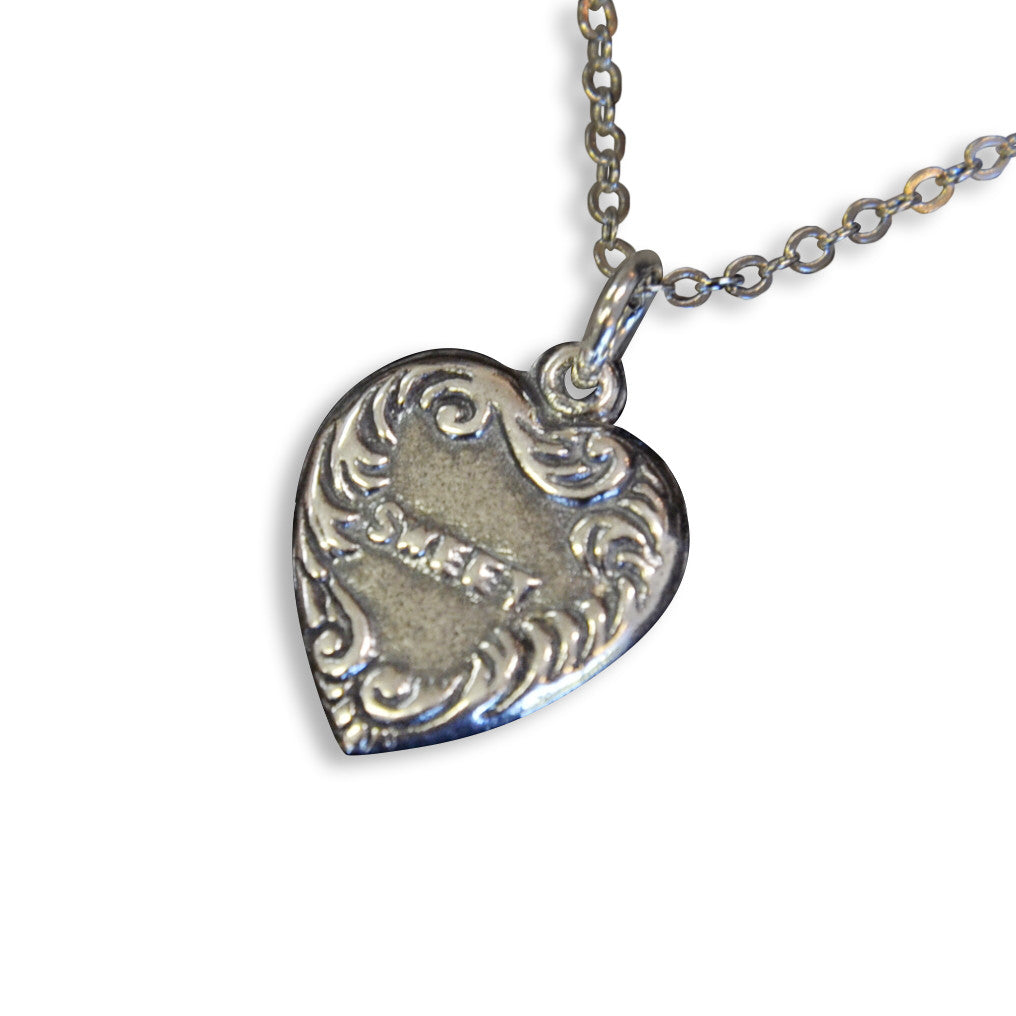 Vintage Sweet Heart Necklace Heart Charm Silver Vintage Charm - Gwen Delicious Jewelry Designs