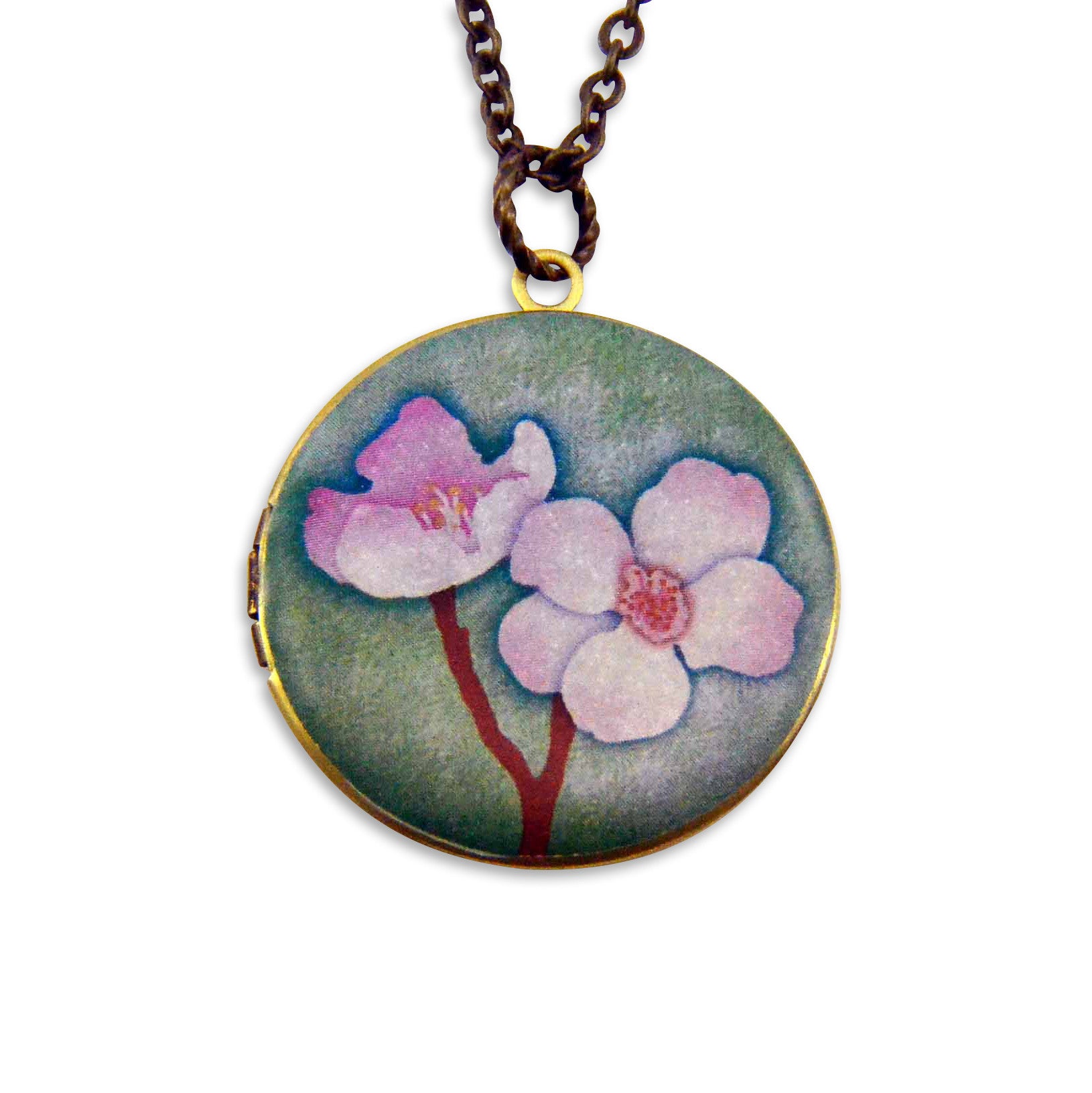 Cherry Blossom Vintage Theme Photo Locket - Gwen Delicious Jewelry Designs