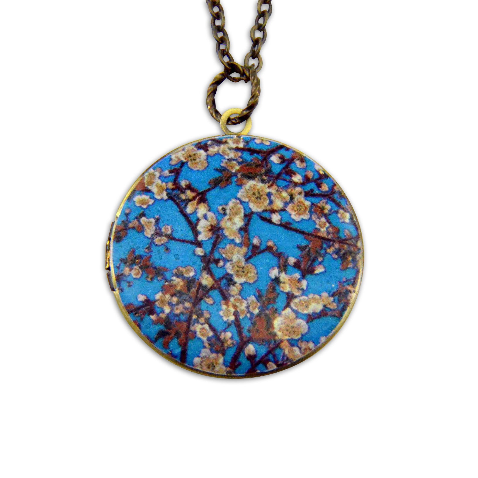 Blue Blossoms Vintage Theme Photo Locket - Gwen Delicious Jewelry Designs