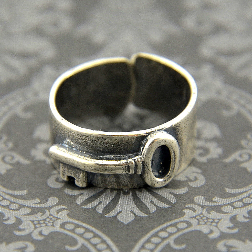 Tiny Key Ring // Silver or Gold Filled . Skeleton Key Ring . Stackable Key  Ring . Vintage Style Key . Skinny Stacker . Modern Minimalist 