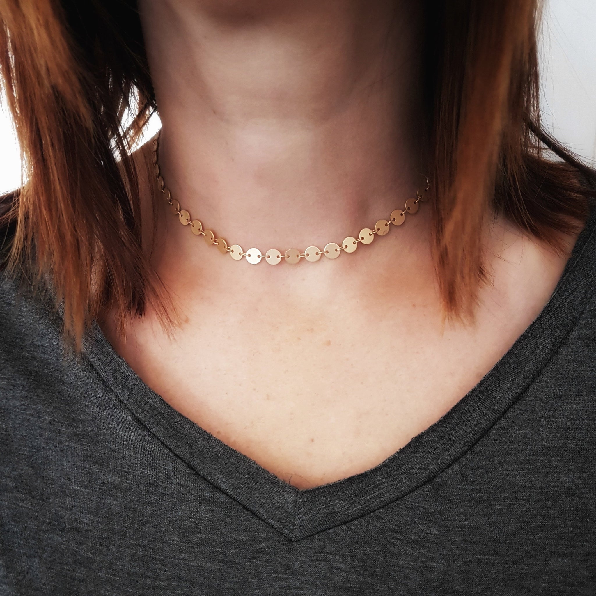 Gold Coin Choker Matte Gold Disc Choker Gold Coin Necklace Gold Statem -  Gwen Delicious Jewelry Designs