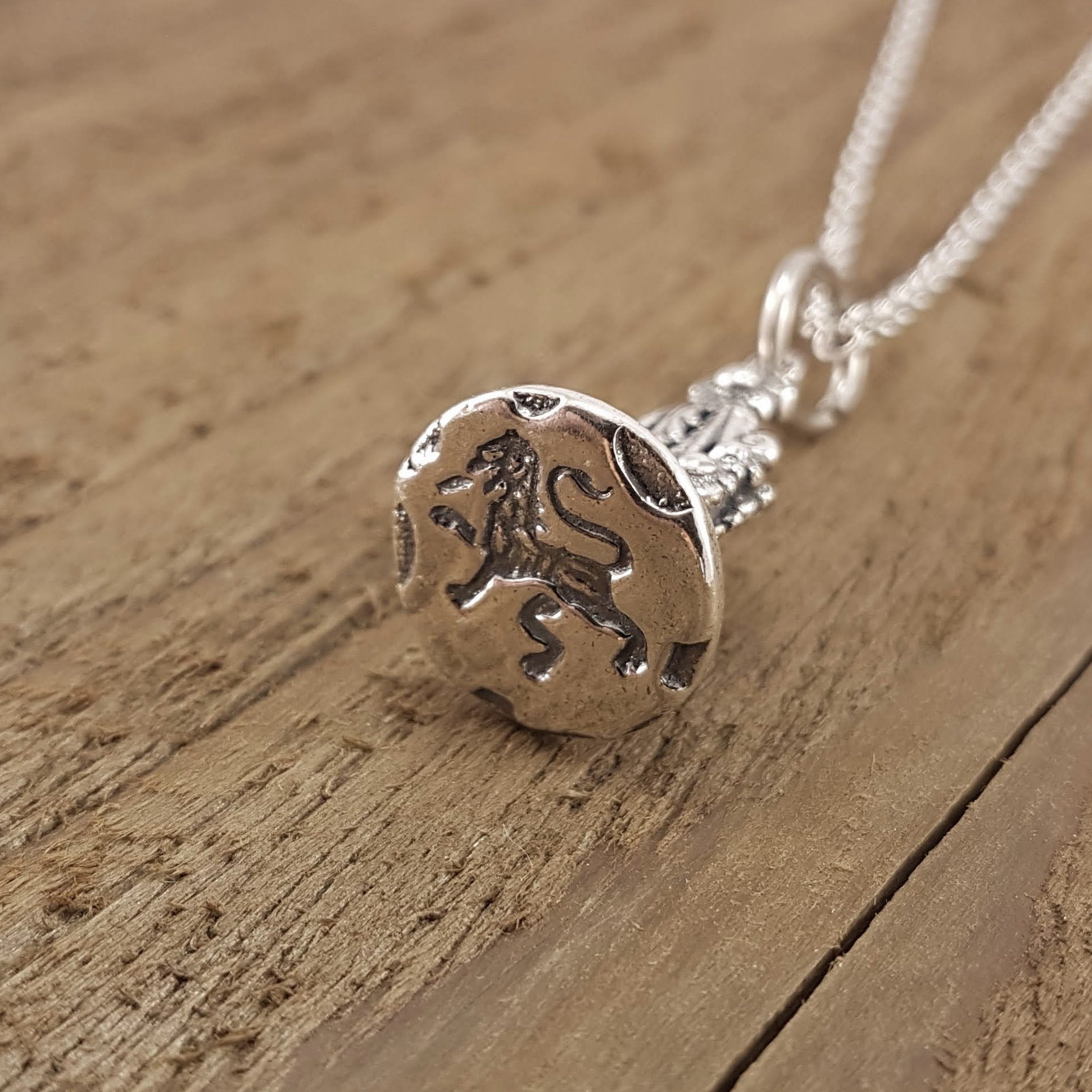 Silver Lion Rampant Wax Seal Necklace Elegant Victorian Pendant