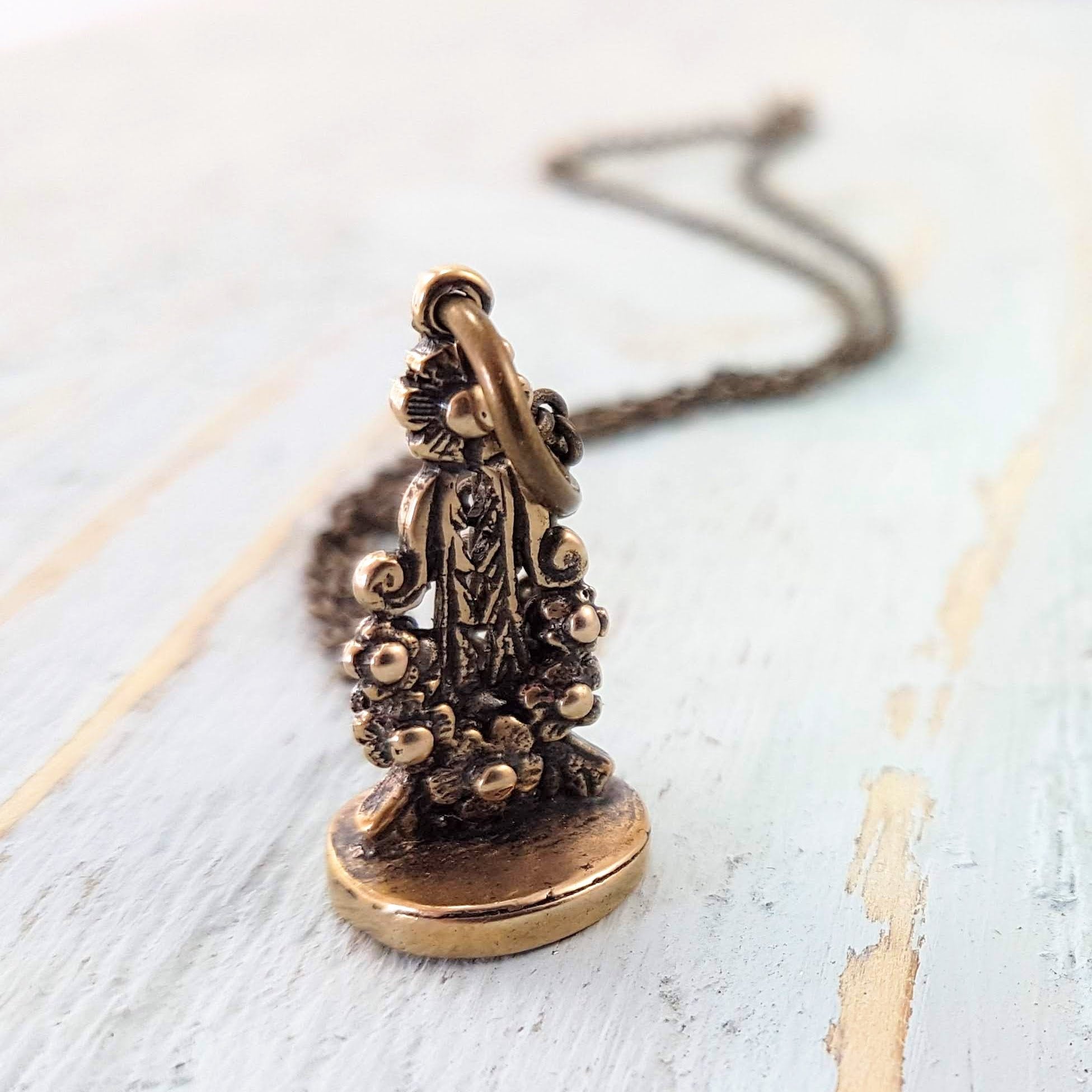 Custom Engraved Gold Wax Seal Necklace Personalized Pendant Jewelry Gift