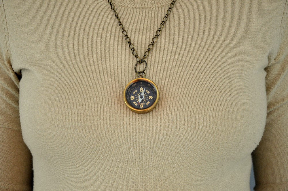 Miniature Black Compass Pendant Necklace - Gwen Delicious Jewelry Designs