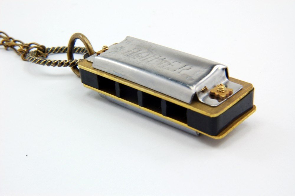 Harmonica Necklace Miniature Tiny Hohner Harmonica Bronze Necklace - by Gwen DELICIOUS Jewelry Design - Gwen Delicious Jewelry Designs