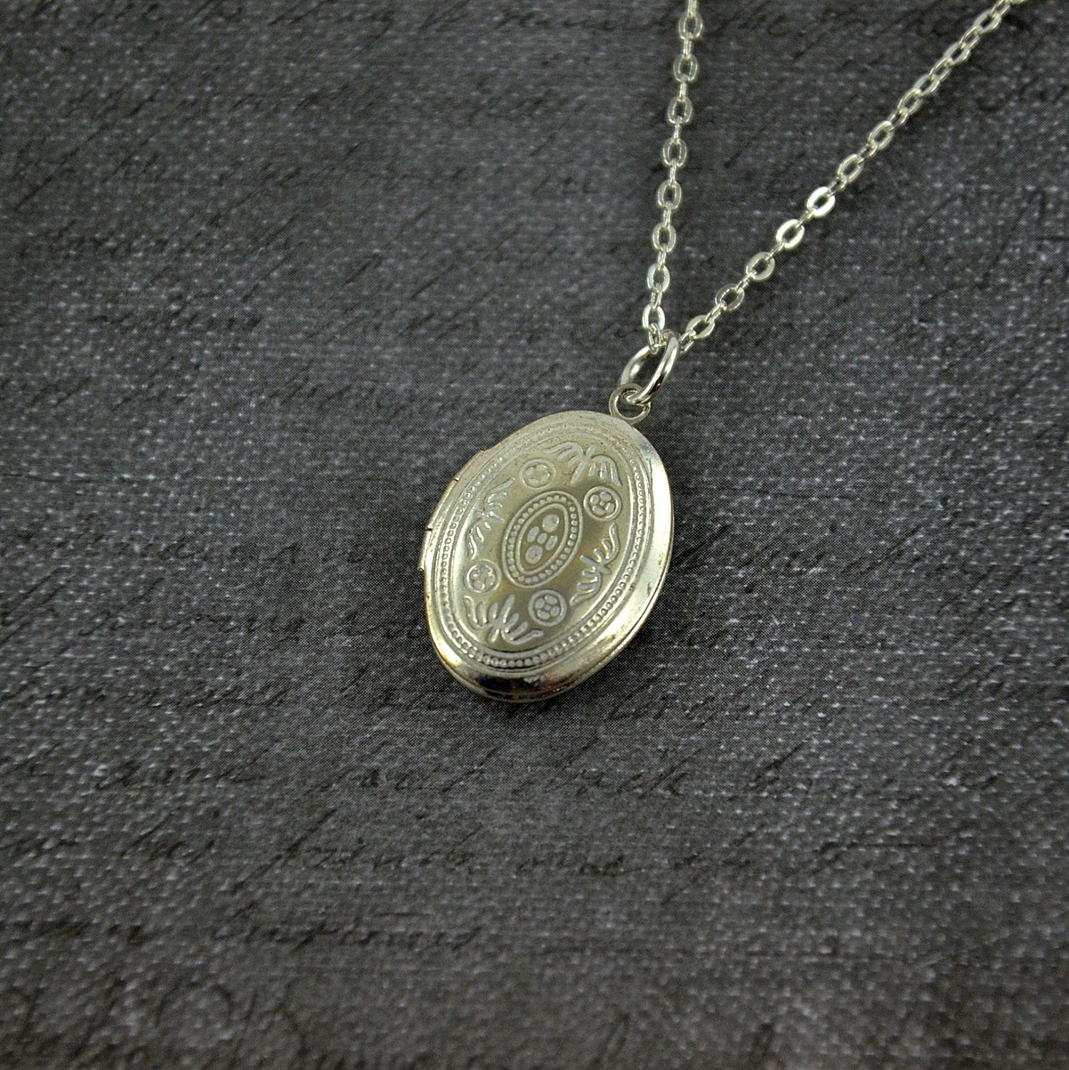 Small White Ornate Locket Necklace -  Oval White Pendant Delicate - Simple and Long Fashion - Gwen Delicious Jewelry Designs